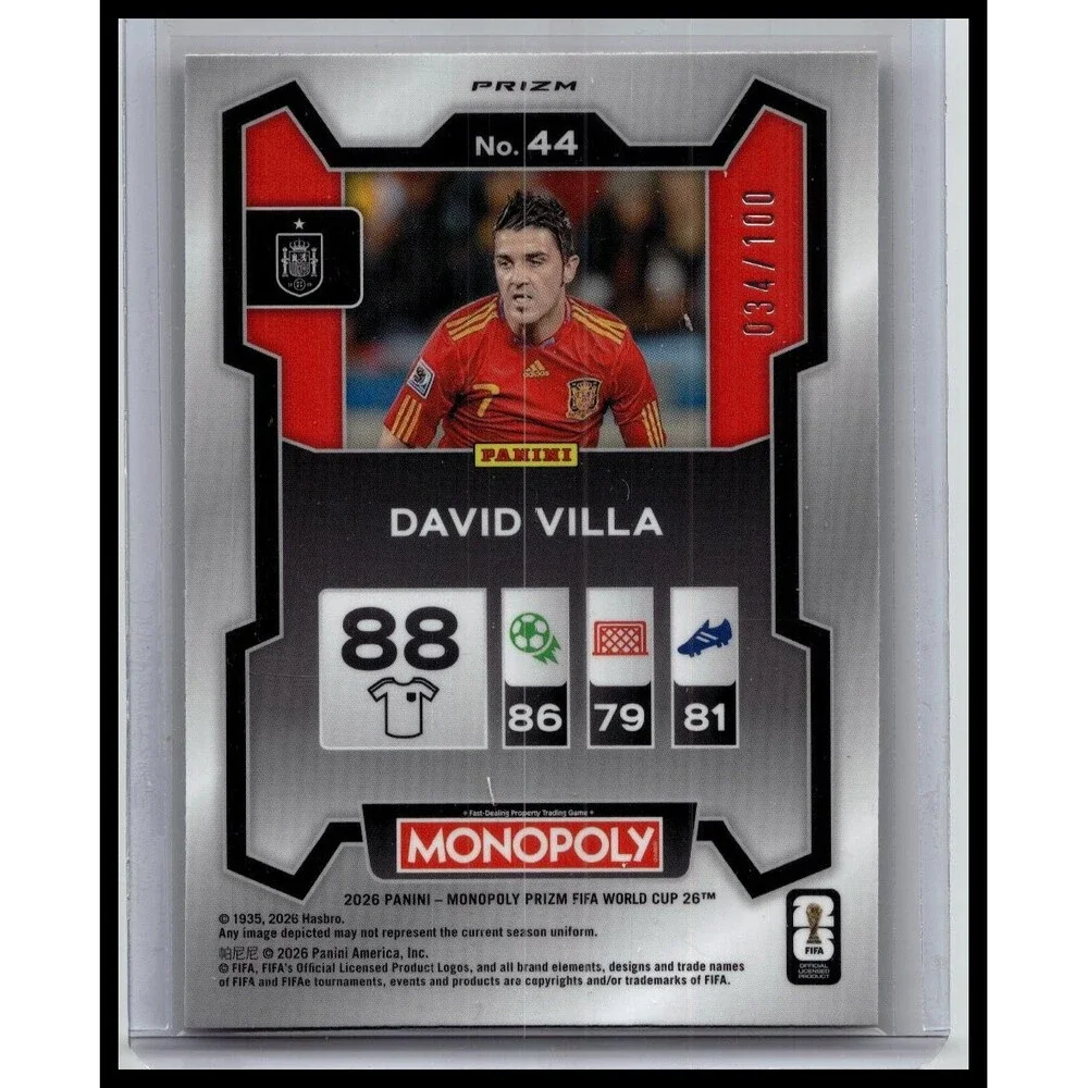 2026 Panini Prizm Cup David Villa #44 Spain Red Big Money Shimmer Prizms #/100